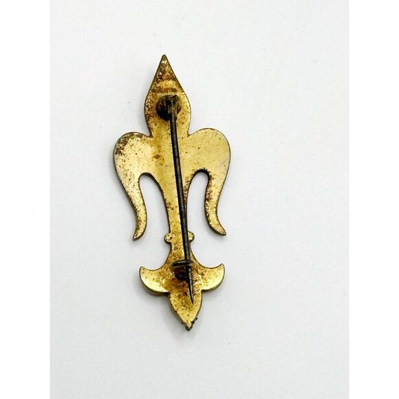 Vintage C Clasp Damascene Style Fleur De Lis Pin Brooch - Picture 2 of 2